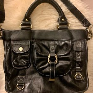Cynthia Rowley Satchel Crossbody Bag Black Crinkled patent leather